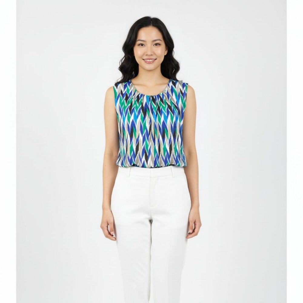 NWT Women's Kasper Blue Green Sleeveless Top Size XL